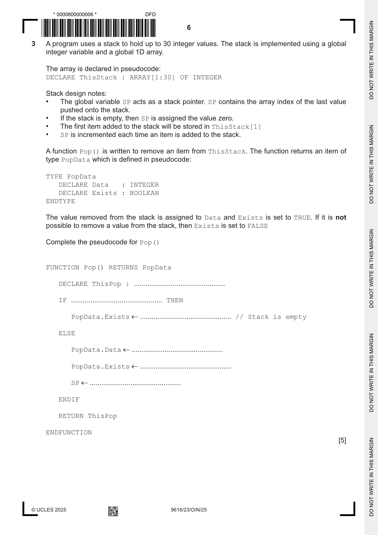 Cambridge A Level Computer Science 9618 2025 Oct/Nov Paper 2 · Variant 3 question paper, page 6 of 24