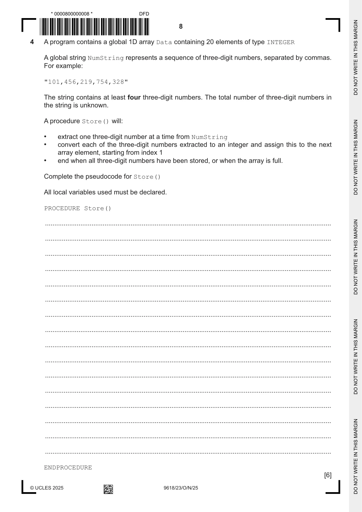 Cambridge A Level Computer Science 9618 2025 Oct/Nov Paper 2 · Variant 3 question paper, page 8 of 24