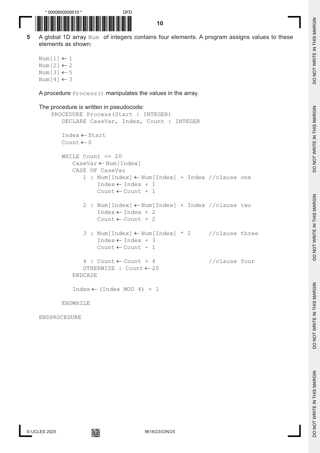 Cambridge A Level Computer Science 9618 2025 Oct/Nov Paper 2 · Variant 3 question paper, page 10 of 24