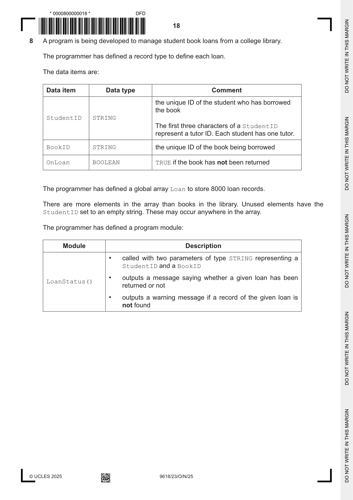 Cambridge A Level Computer Science 9618 2025 Oct/Nov Paper 2 · Variant 3 question paper, page 18 of 24