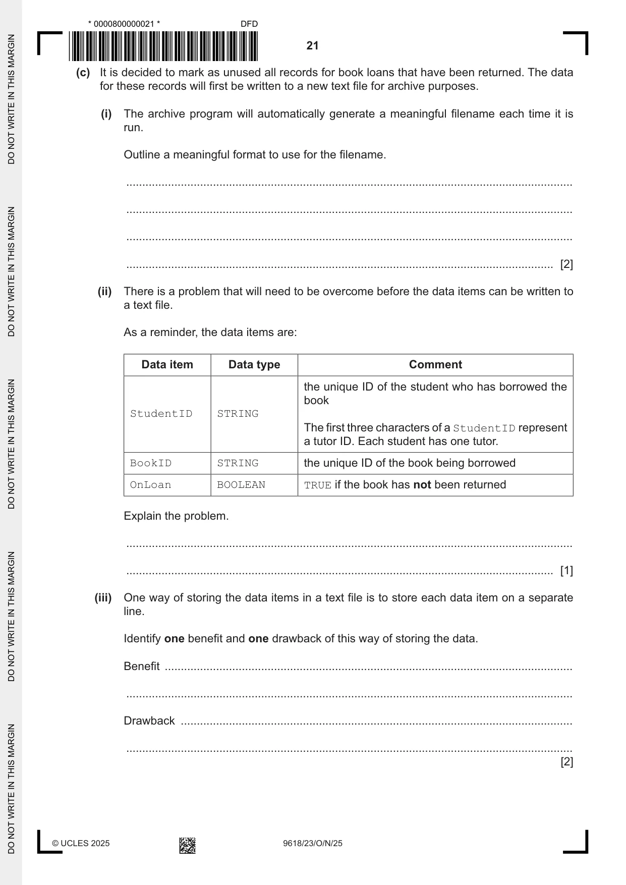 Cambridge A Level Computer Science 9618 2025 Oct/Nov Paper 2 · Variant 3 question paper, page 21 of 24
