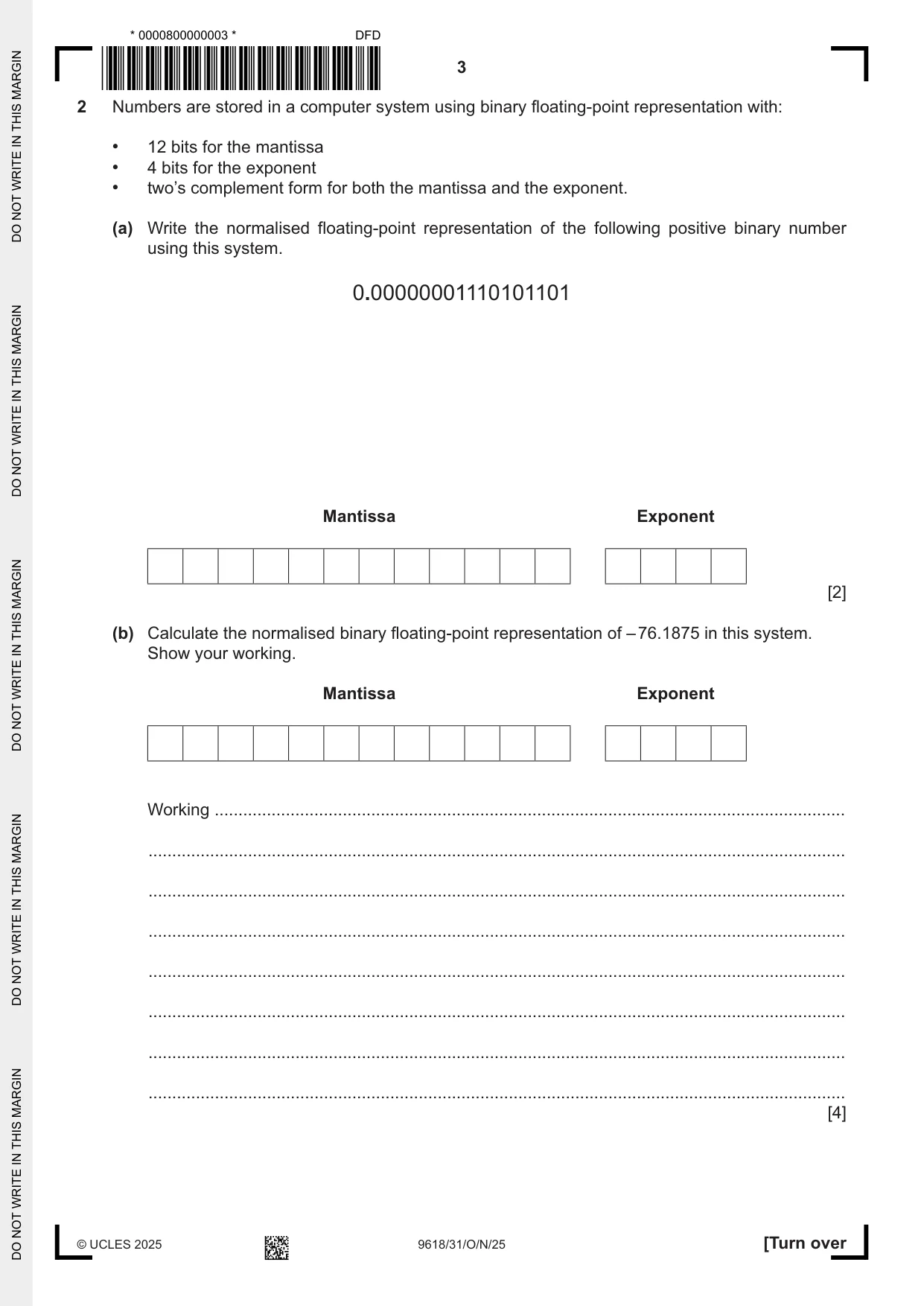 Cambridge A Level Computer Science 9618 2025 Oct/Nov Paper 3 · Variant 1 question paper, page 3 of 12