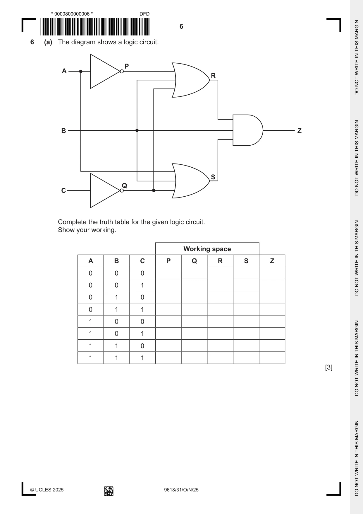 Cambridge A Level Computer Science 9618 2025 Oct/Nov Paper 3 · Variant 1 question paper, page 6 of 12
