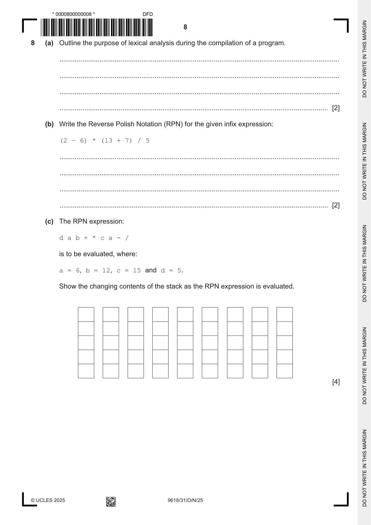 Cambridge A Level Computer Science 9618 2025 Oct/Nov Paper 3 · Variant 1 question paper, page 8 of 12