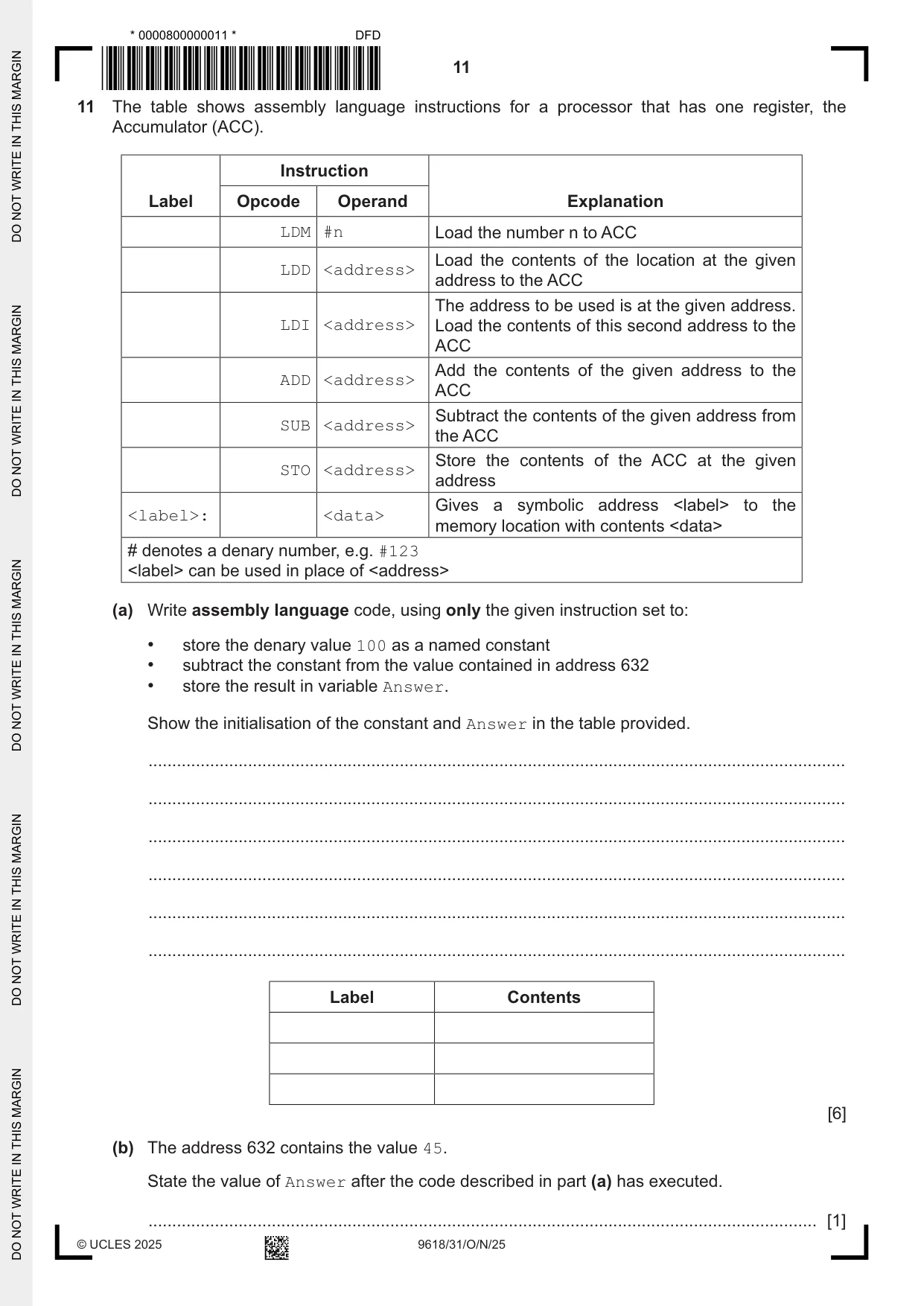 Cambridge A Level Computer Science 9618 2025 Oct/Nov Paper 3 · Variant 1 question paper, page 11 of 12