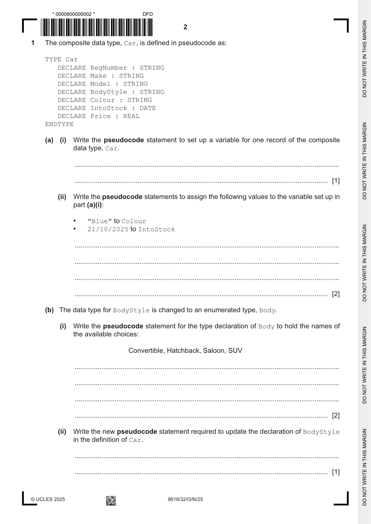 Cambridge A Level Computer Science 9618 2025 Oct/Nov Paper 3 · Variant 2 question paper, page 2 of 16