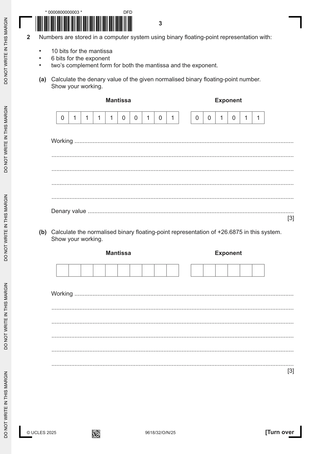 Cambridge A Level Computer Science 9618 2025 Oct/Nov Paper 3 · Variant 2 question paper, page 3 of 16