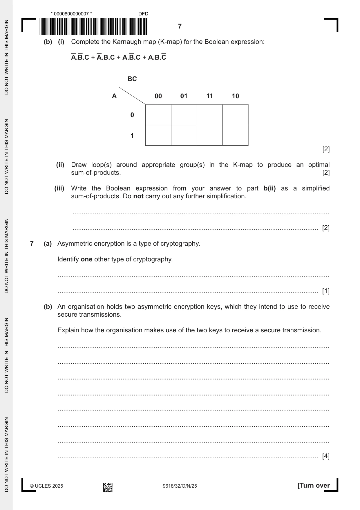 Cambridge A Level Computer Science 9618 2025 Oct/Nov Paper 3 · Variant 2 question paper, page 7 of 16