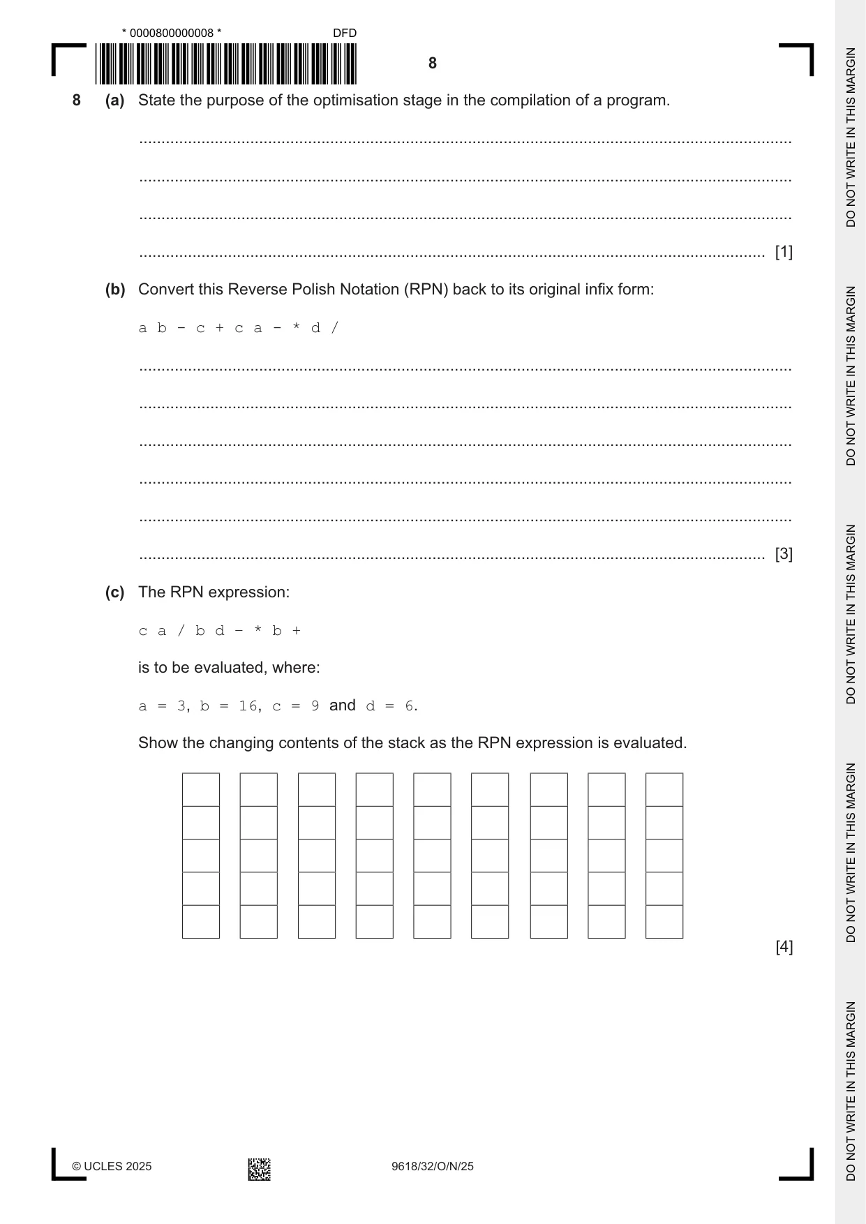 Cambridge A Level Computer Science 9618 2025 Oct/Nov Paper 3 · Variant 2 question paper, page 8 of 16