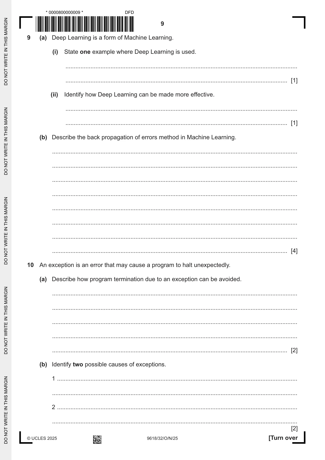 Cambridge A Level Computer Science 9618 2025 Oct/Nov Paper 3 · Variant 2 question paper, page 9 of 16