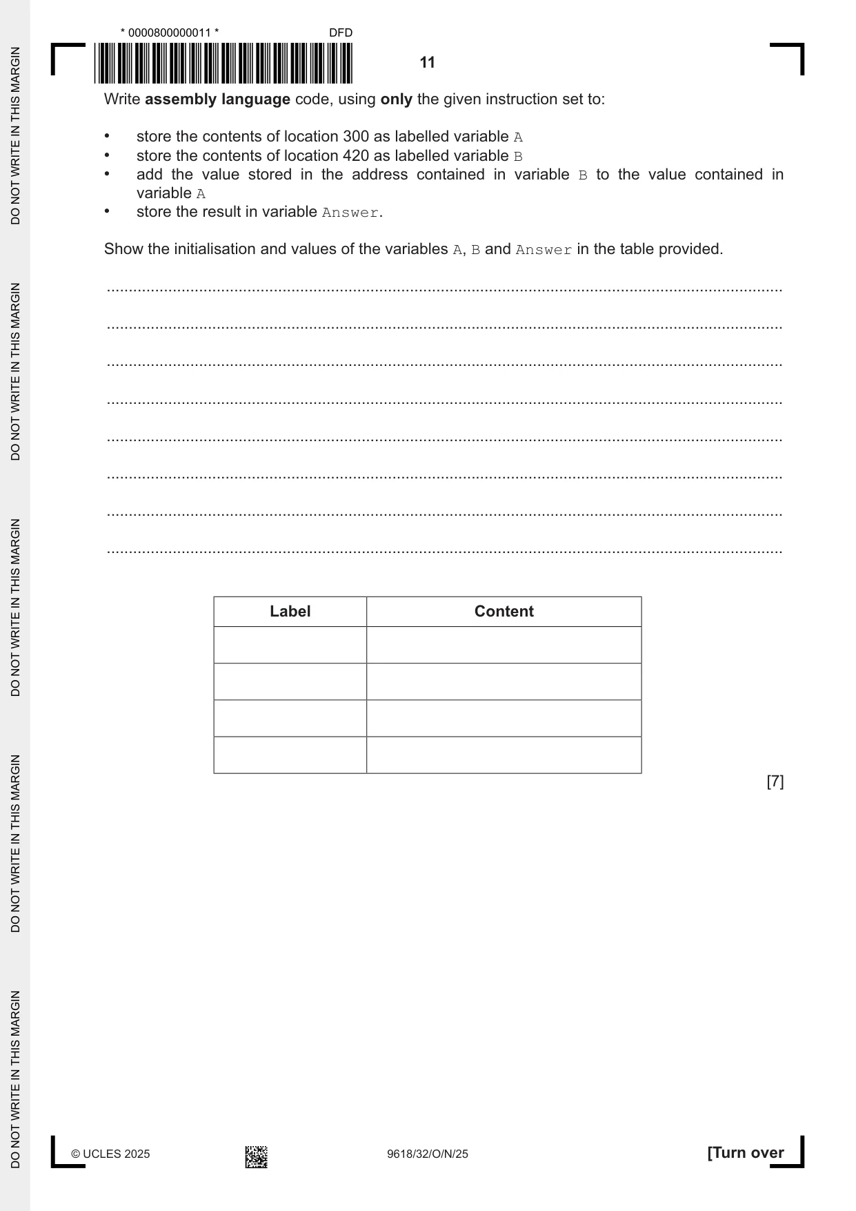 Cambridge A Level Computer Science 9618 2025 Oct/Nov Paper 3 · Variant 2 question paper, page 11 of 16