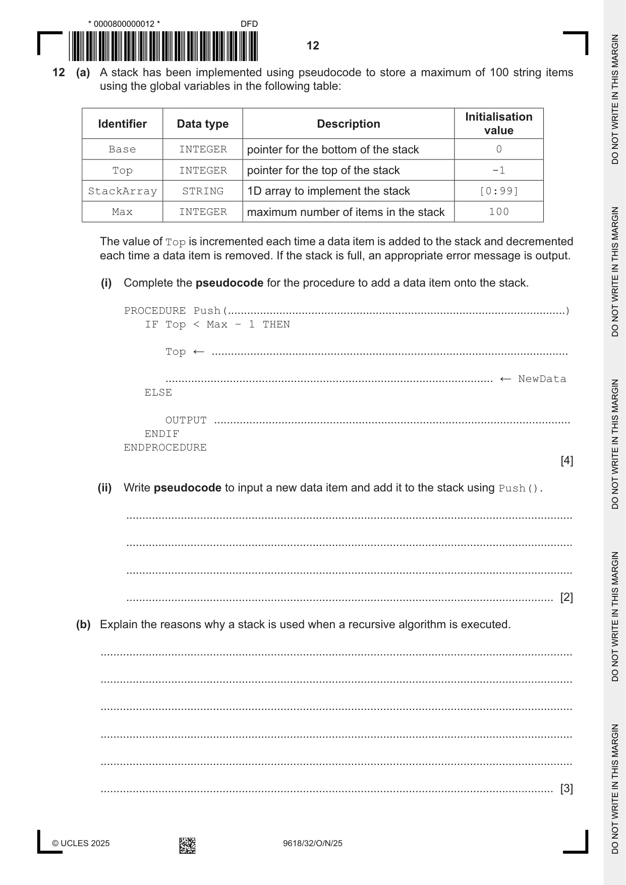 Cambridge A Level Computer Science 9618 2025 Oct/Nov Paper 3 · Variant 2 question paper, page 12 of 16