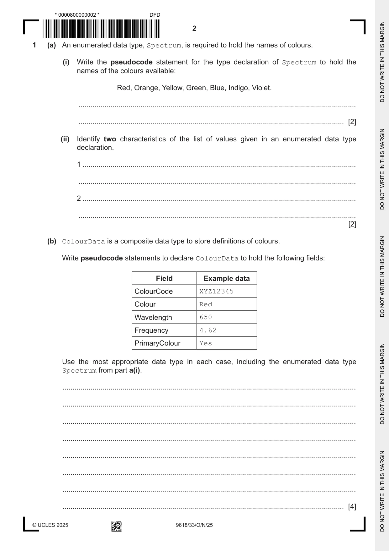 Cambridge A Level Computer Science 9618 2025 Oct/Nov Paper 3 · Variant 3 question paper, page 2 of 12