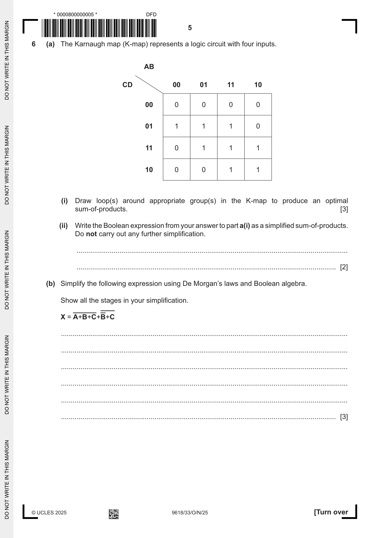 Cambridge A Level Computer Science 9618 2025 Oct/Nov Paper 3 · Variant 3 question paper, page 5 of 12