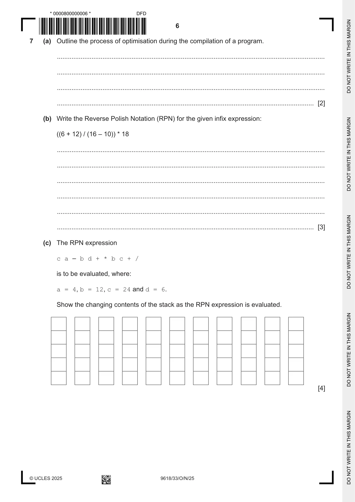 Cambridge A Level Computer Science 9618 2025 Oct/Nov Paper 3 · Variant 3 question paper, page 6 of 12