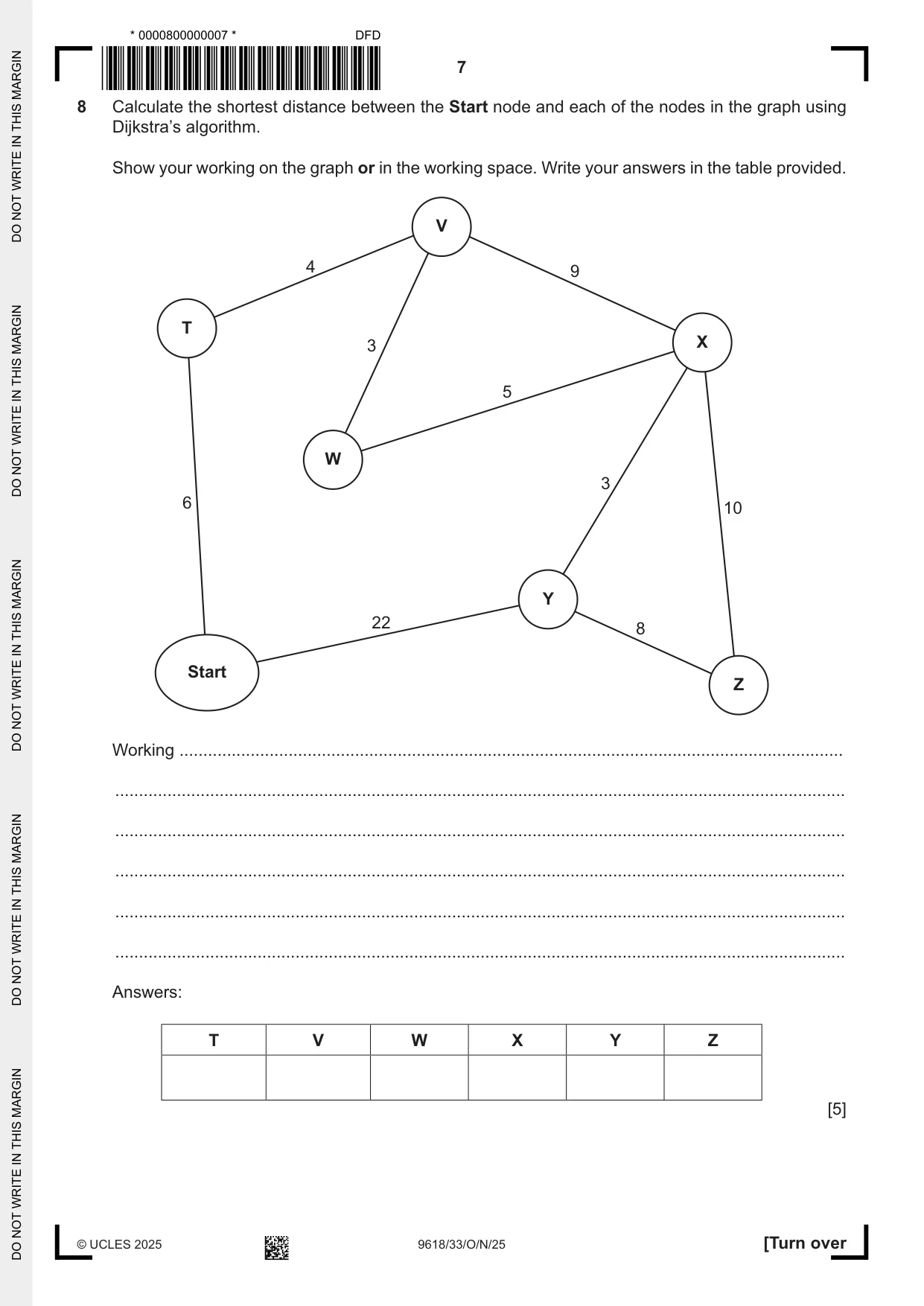 Cambridge A Level Computer Science 9618 2025 Oct/Nov Paper 3 · Variant 3 question paper, page 7 of 12