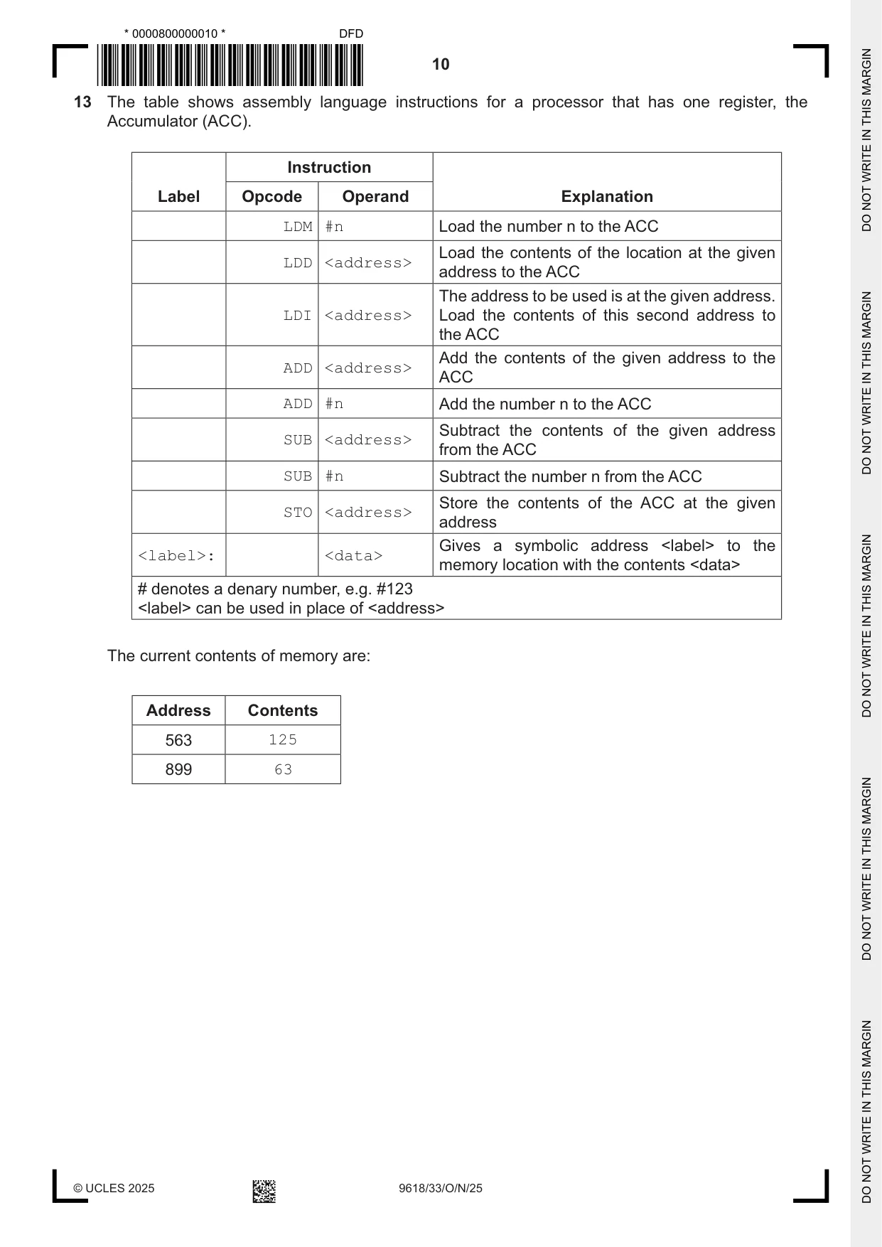 Cambridge A Level Computer Science 9618 2025 Oct/Nov Paper 3 · Variant 3 question paper, page 10 of 12