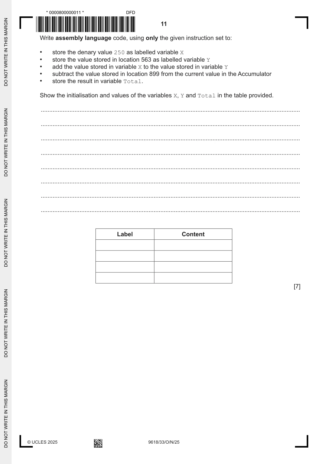 Cambridge A Level Computer Science 9618 2025 Oct/Nov Paper 3 · Variant 3 question paper, page 11 of 12