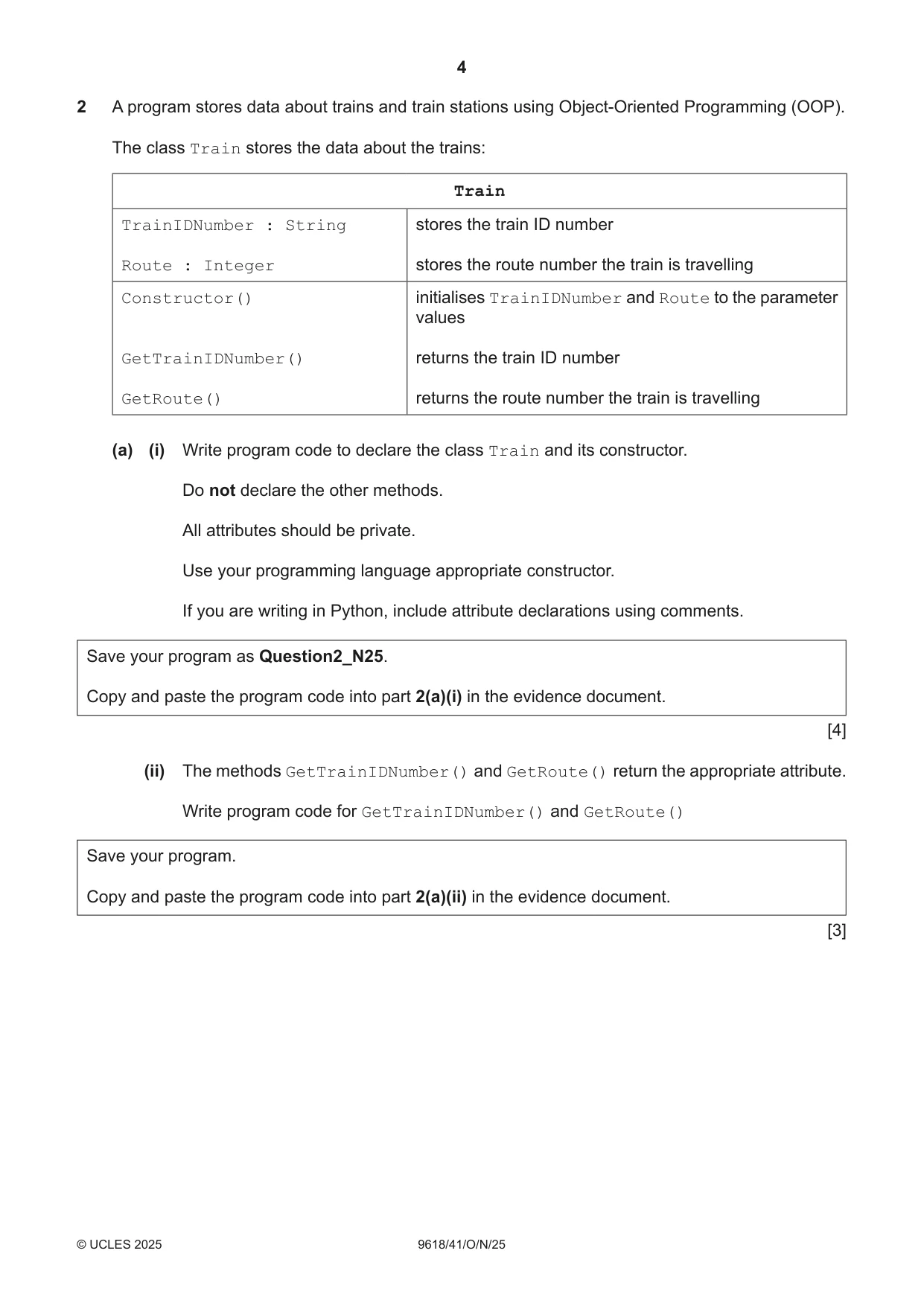 Cambridge A Level Computer Science 9618 2025 Oct/Nov Paper 4 · Variant 1 question paper, page 4 of 12