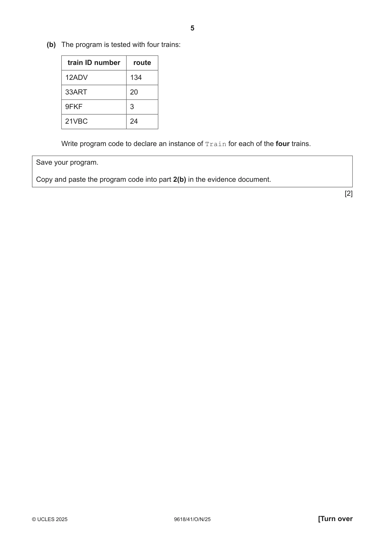 Cambridge A Level Computer Science 9618 2025 Oct/Nov Paper 4 · Variant 1 question paper, page 5 of 12