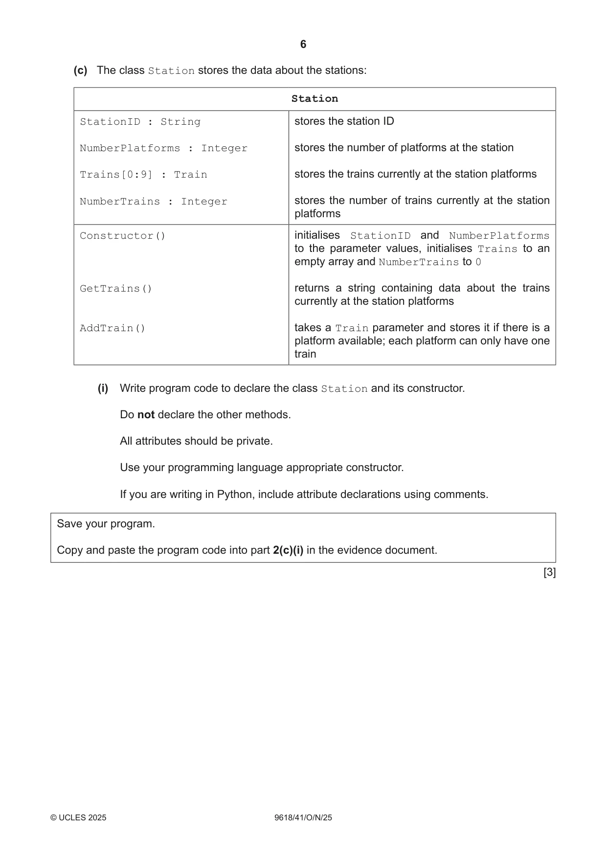 Cambridge A Level Computer Science 9618 2025 Oct/Nov Paper 4 · Variant 1 question paper, page 6 of 12