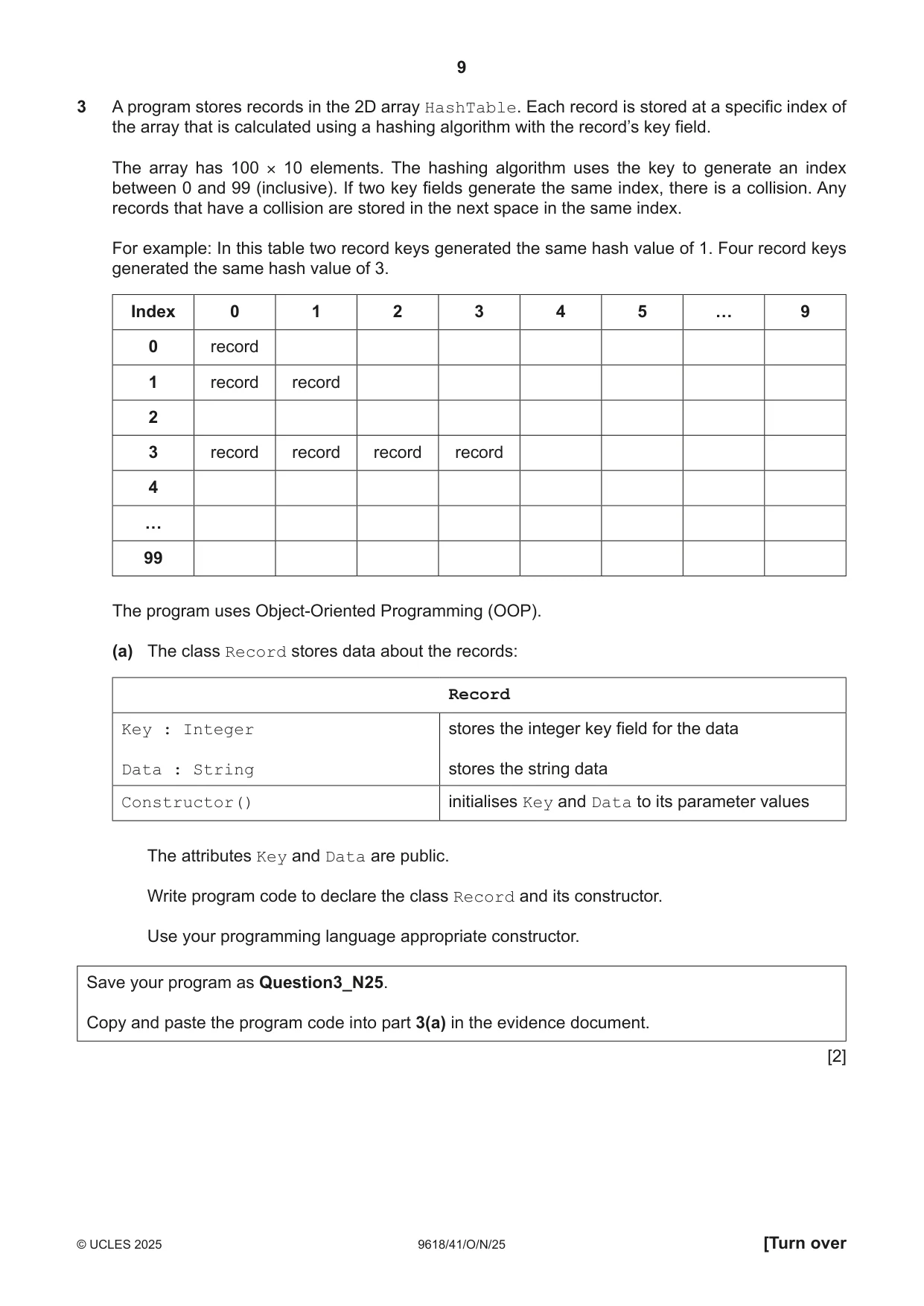 Cambridge A Level Computer Science 9618 2025 Oct/Nov Paper 4 · Variant 1 question paper, page 9 of 12