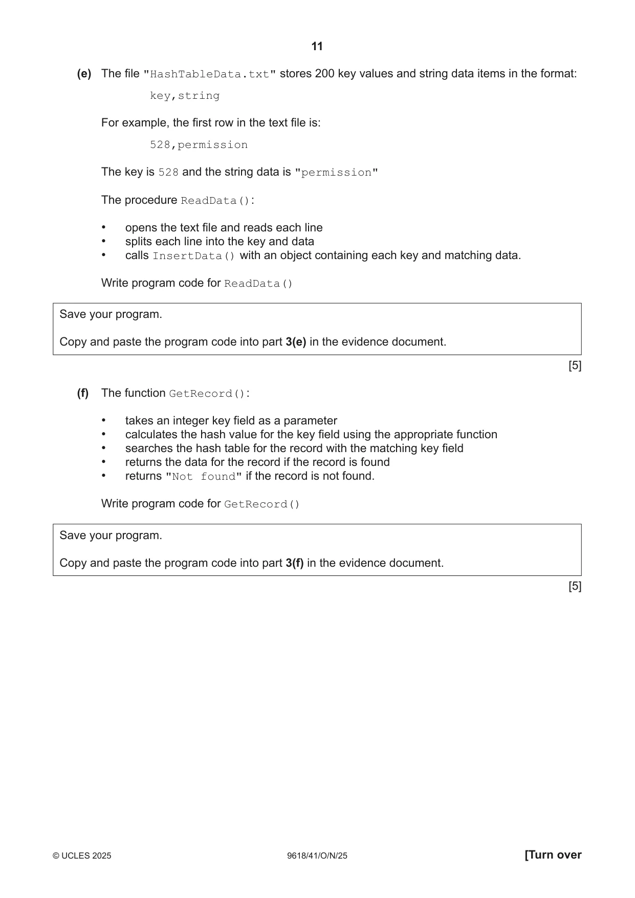 Cambridge A Level Computer Science 9618 2025 Oct/Nov Paper 4 · Variant 1 question paper, page 11 of 12