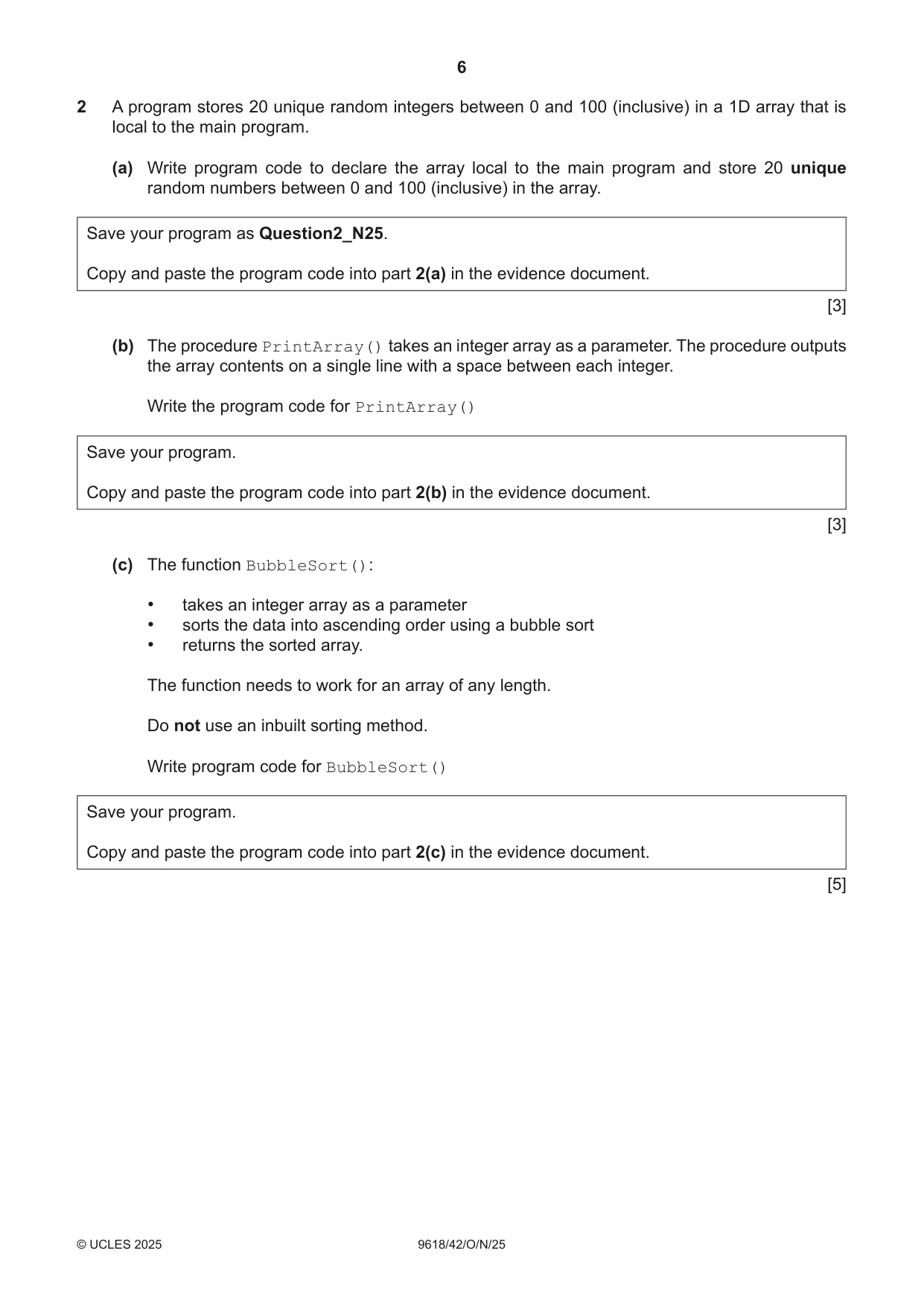 Cambridge A Level Computer Science 9618 2025 Oct/Nov Paper 4 · Variant 2 question paper, page 6 of 12
