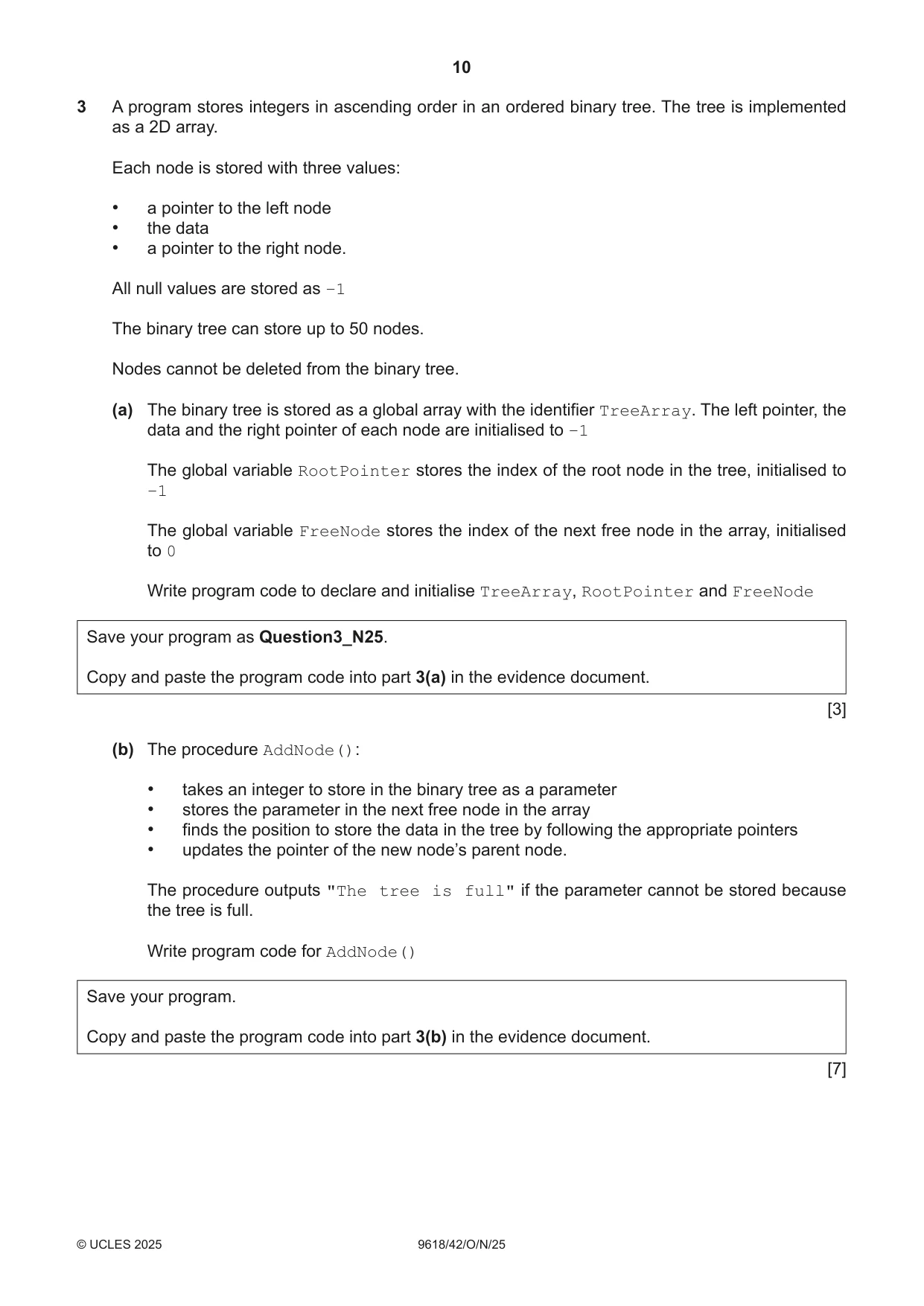 Cambridge A Level Computer Science 9618 2025 Oct/Nov Paper 4 · Variant 2 question paper, page 10 of 12