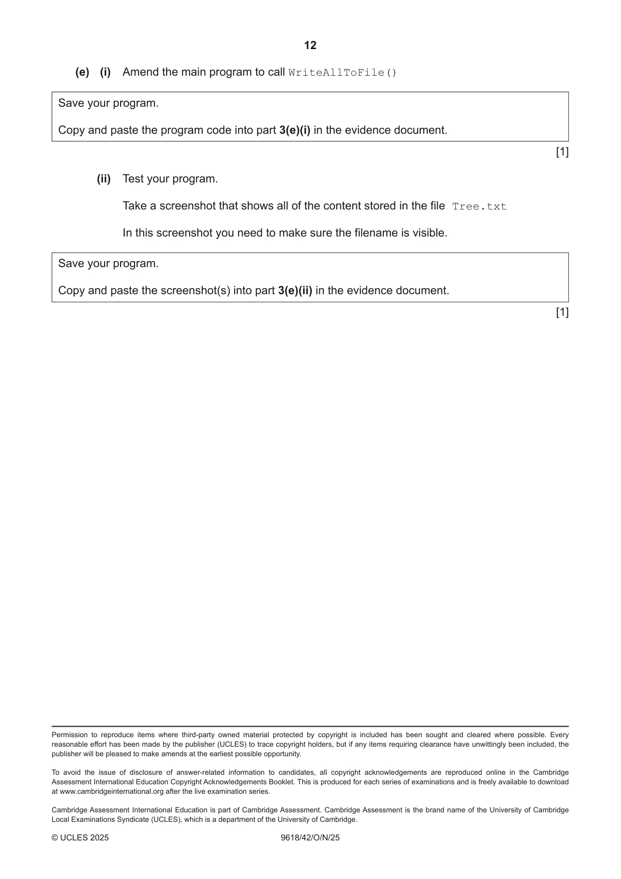 Cambridge A Level Computer Science 9618 2025 Oct/Nov Paper 4 · Variant 2 question paper, page 12 of 12