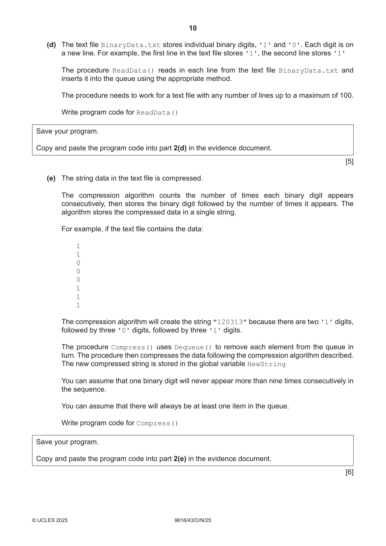 Cambridge A Level Computer Science 9618 2025 Oct/Nov Paper 4 · Variant 3 question paper, page 10 of 16