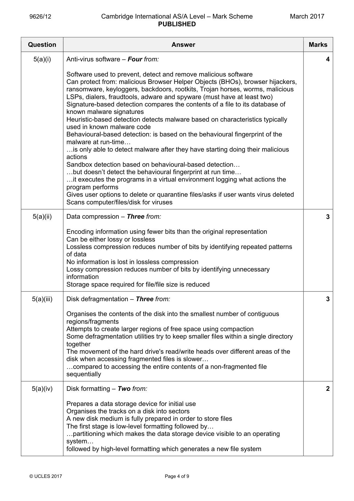 Mark scheme, page 4 of 9