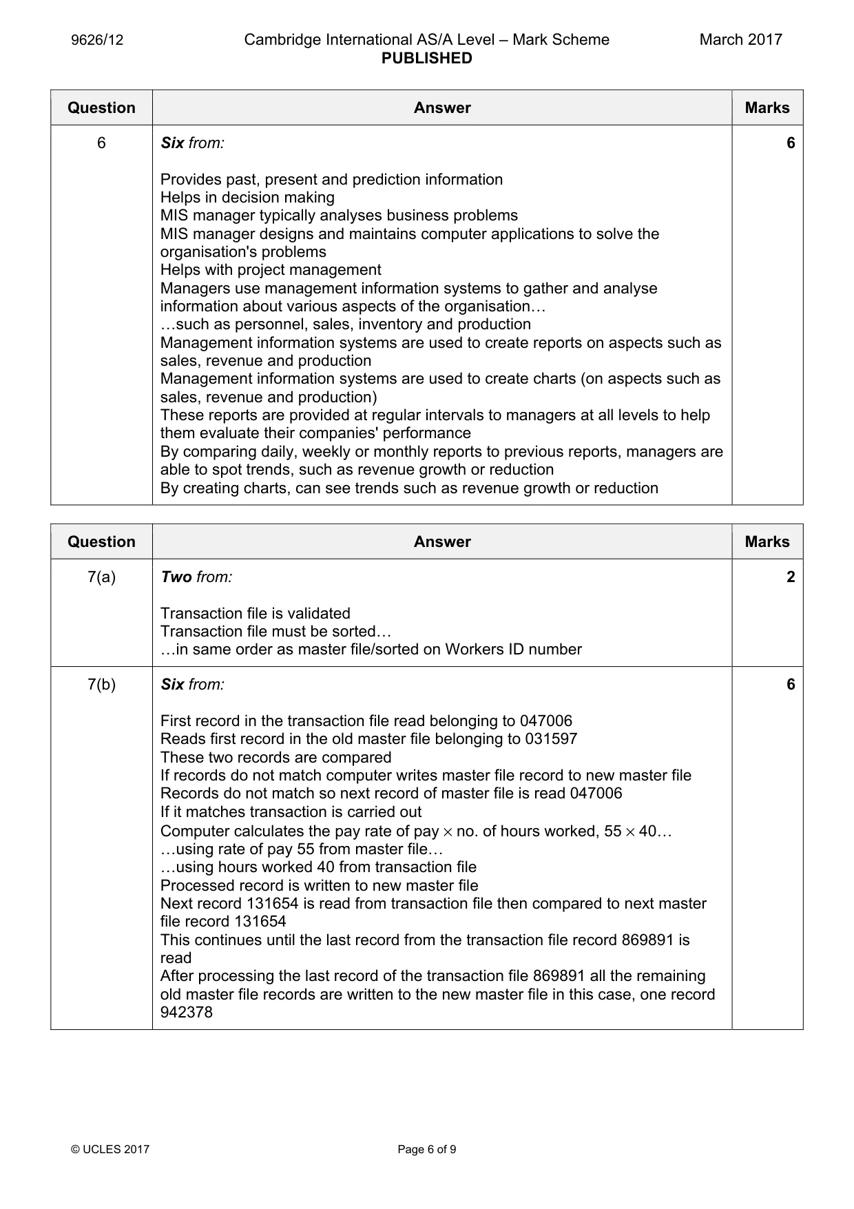 Mark scheme, page 6 of 9