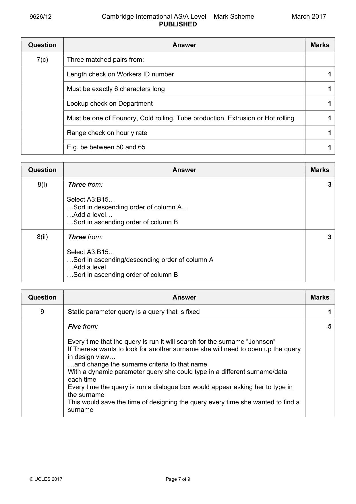 Mark scheme, page 7 of 9