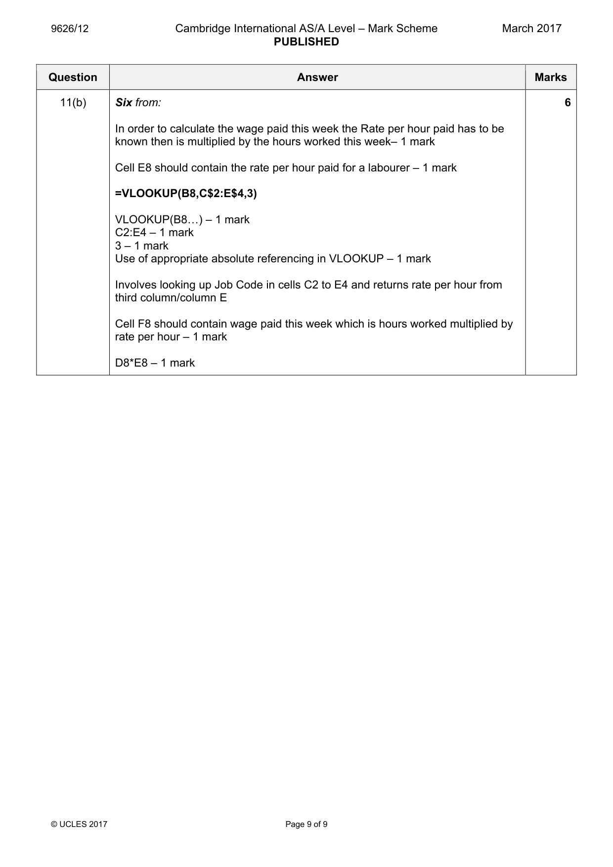 Mark scheme, page 9 of 9