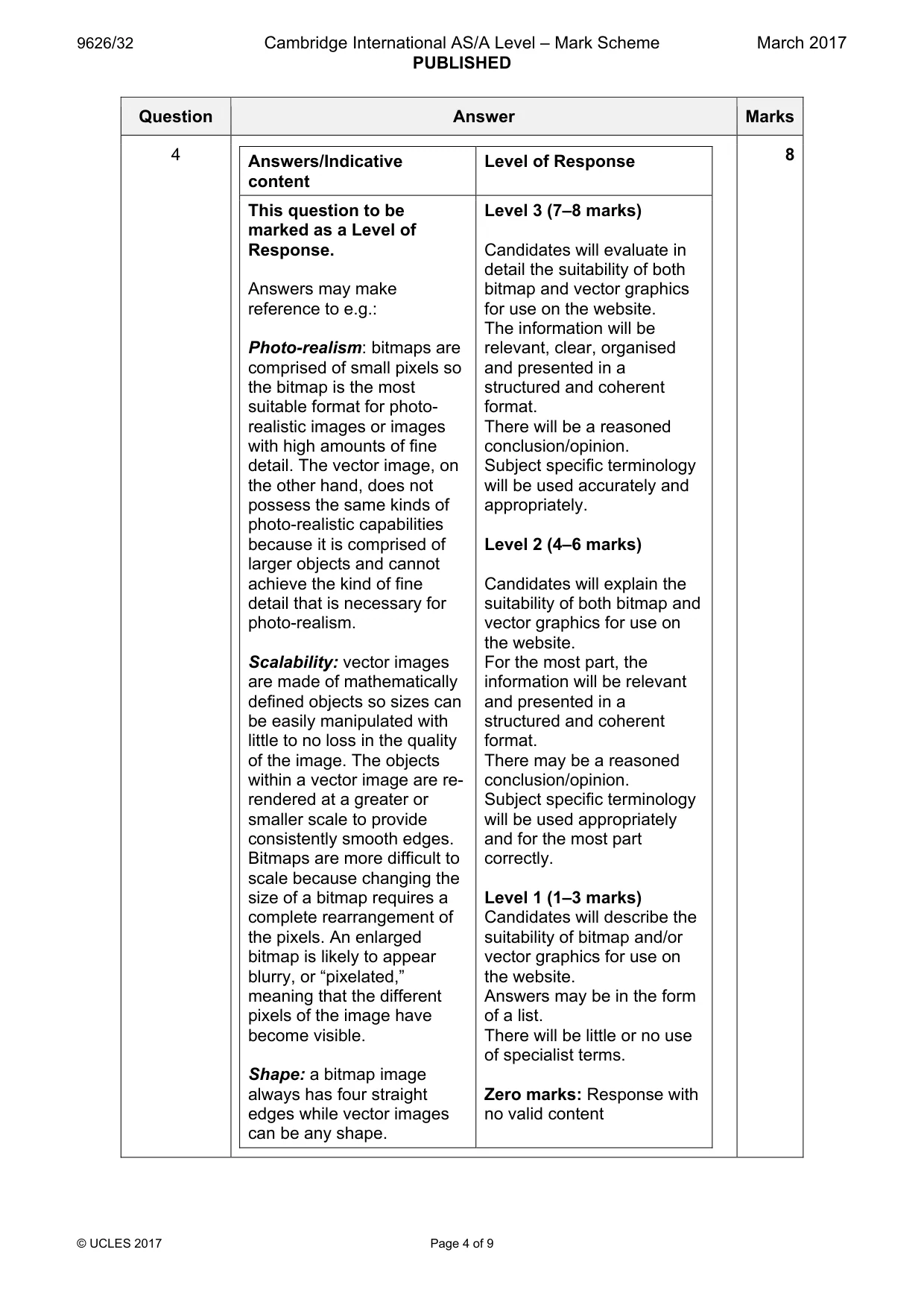 Mark scheme, page 4 of 9