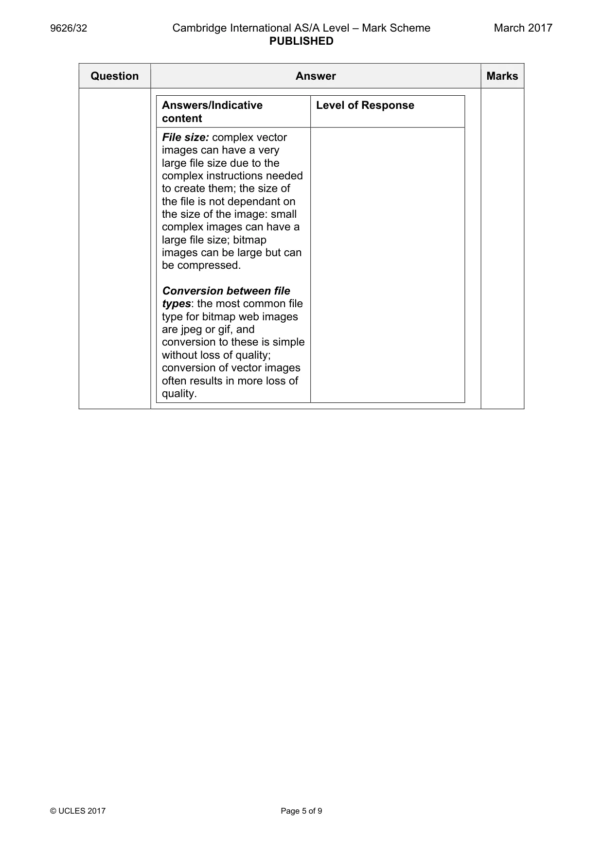 Mark scheme, page 5 of 9