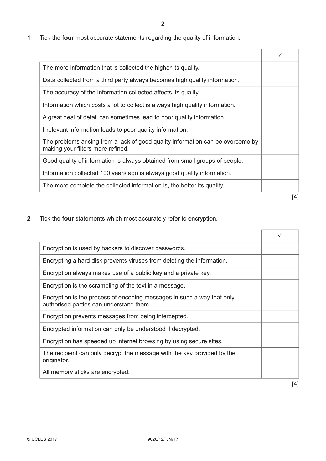 Cambridge A Level Information Technology (from 2017) 9626 2017 Feb/March Paper 1 · Variant 2 question paper, page 2 of 16