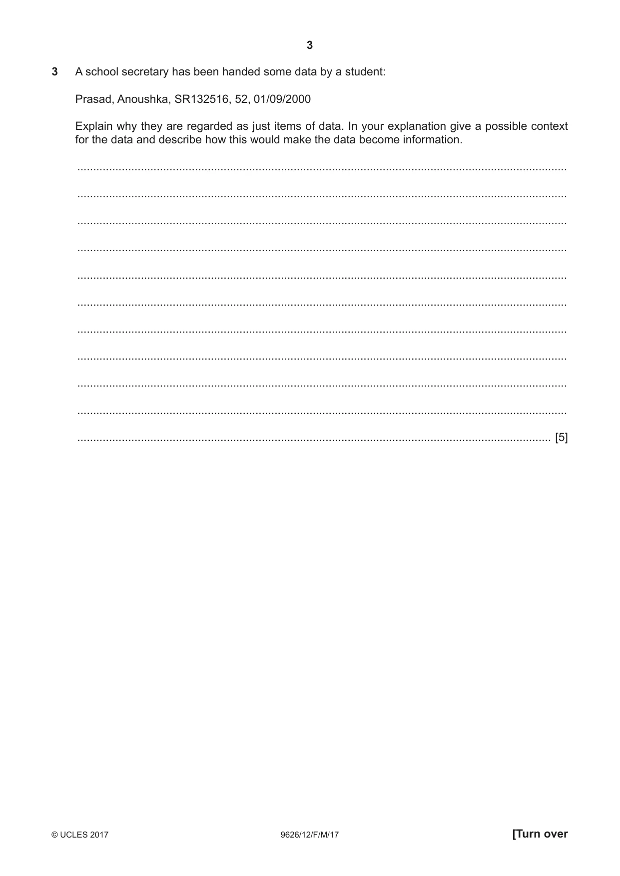 Cambridge A Level Information Technology (from 2017) 9626 2017 Feb/March Paper 1 · Variant 2 question paper, page 3 of 16