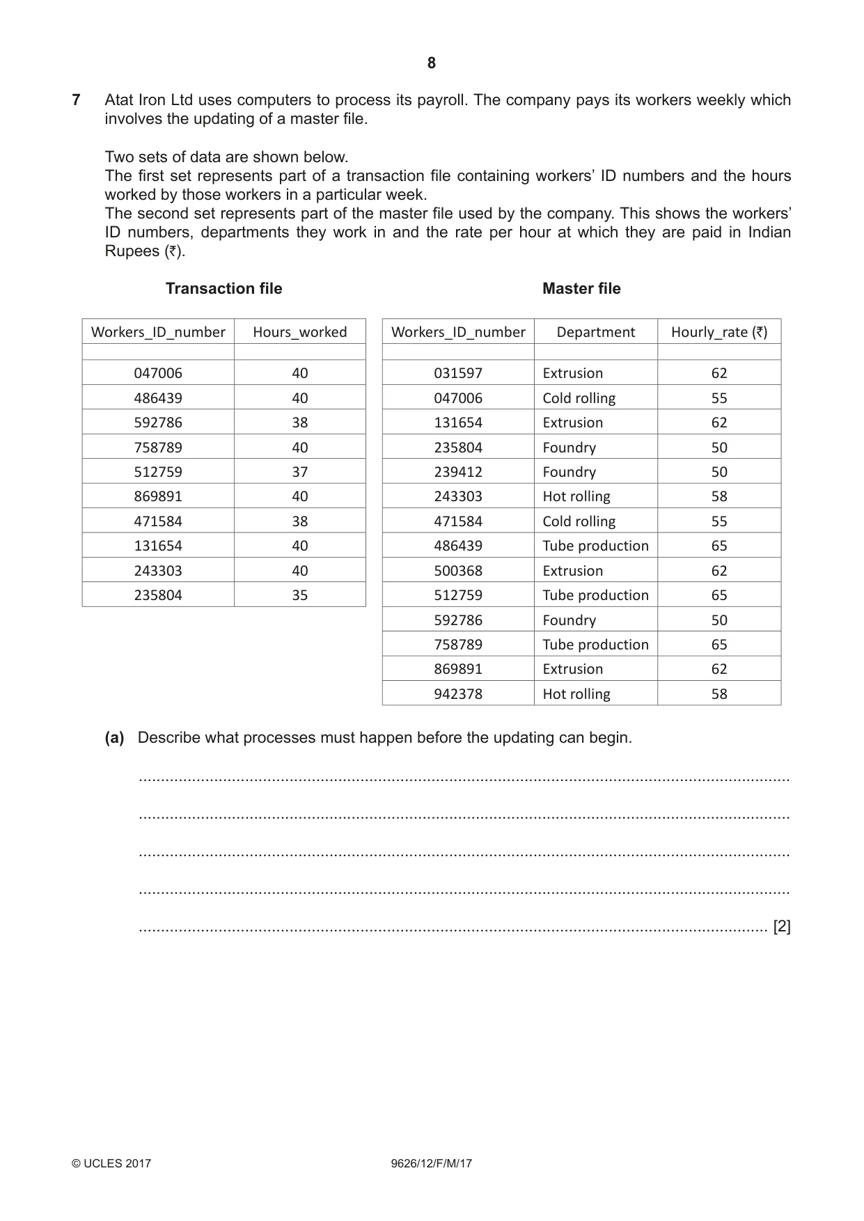 Cambridge A Level Information Technology (from 2017) 9626 2017 Feb/March Paper 1 · Variant 2 question paper, page 8 of 16