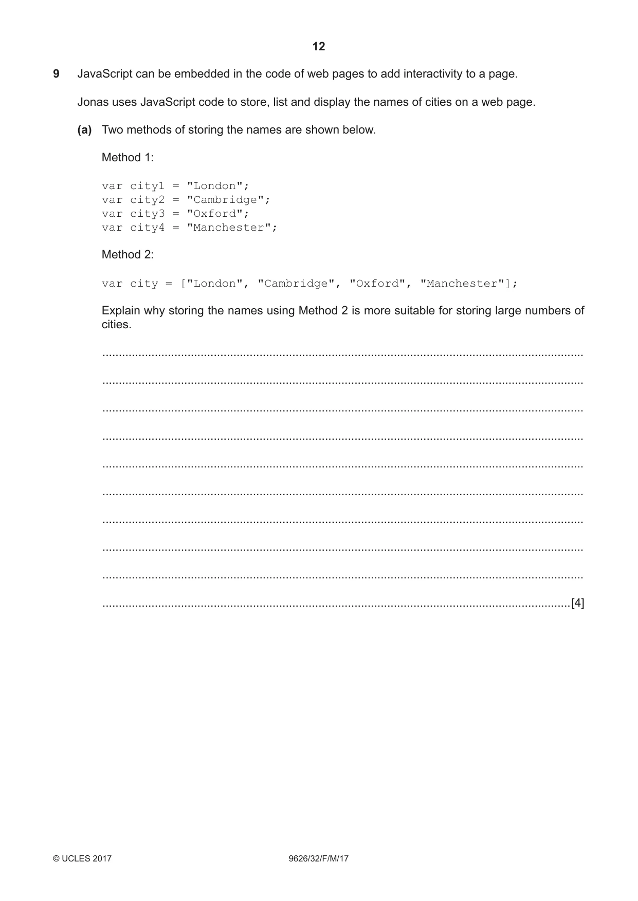 Cambridge A Level Information Technology (from 2017) 9626 2017 Feb/March Paper 3 · Variant 2 question paper, page 12 of 16