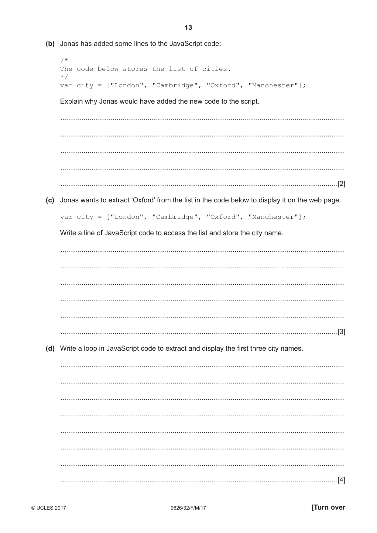 Cambridge A Level Information Technology (from 2017) 9626 2017 Feb/March Paper 3 · Variant 2 question paper, page 13 of 16