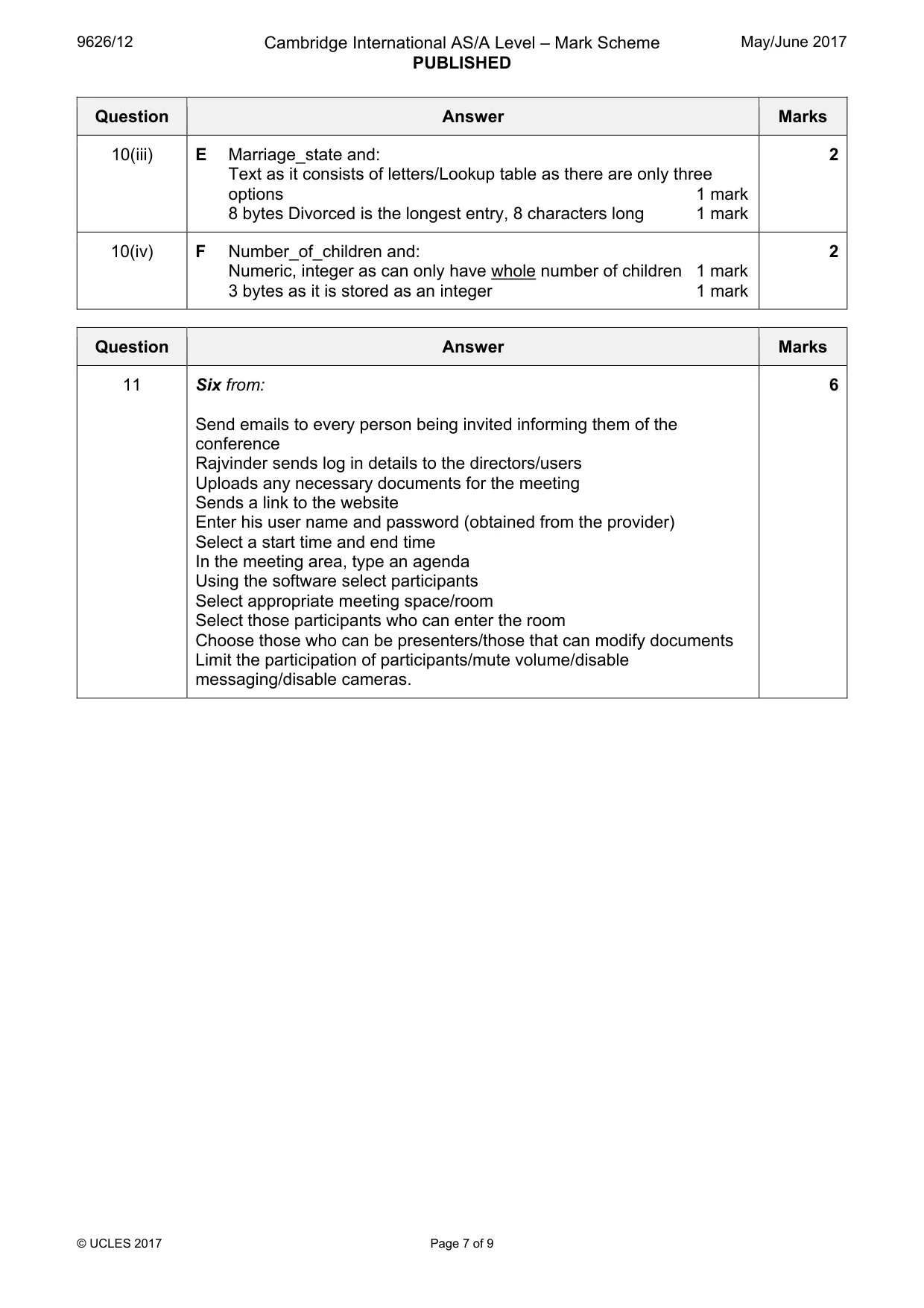 Mark scheme, page 7 of 9