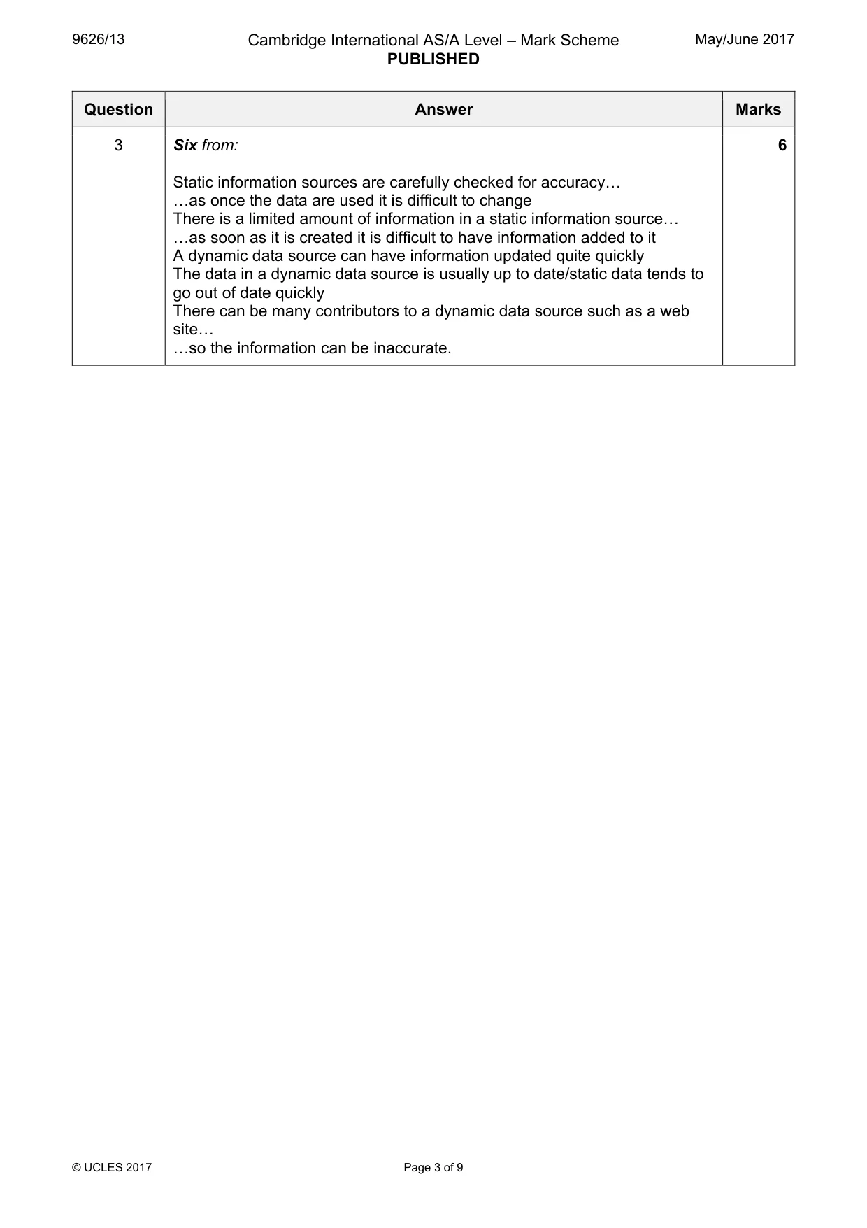 Mark scheme, page 3 of 9