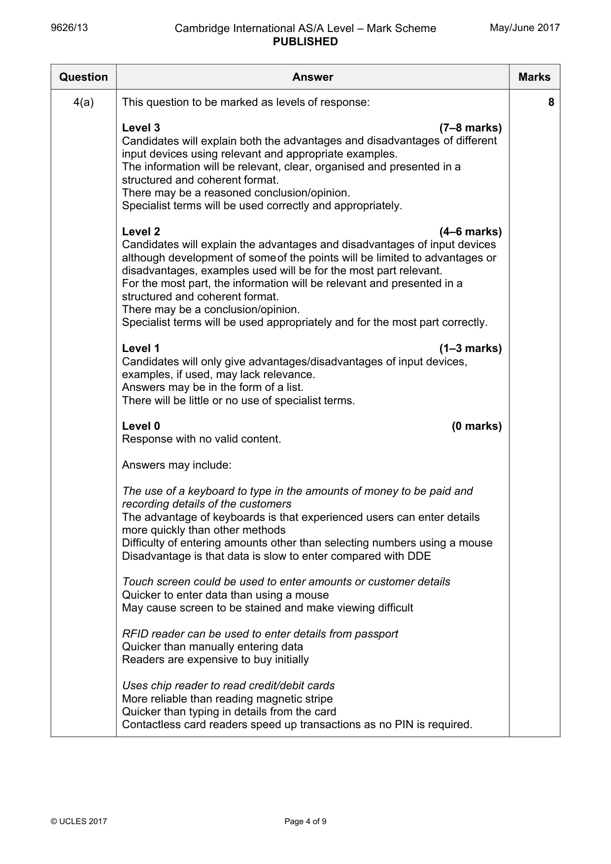 Mark scheme, page 4 of 9