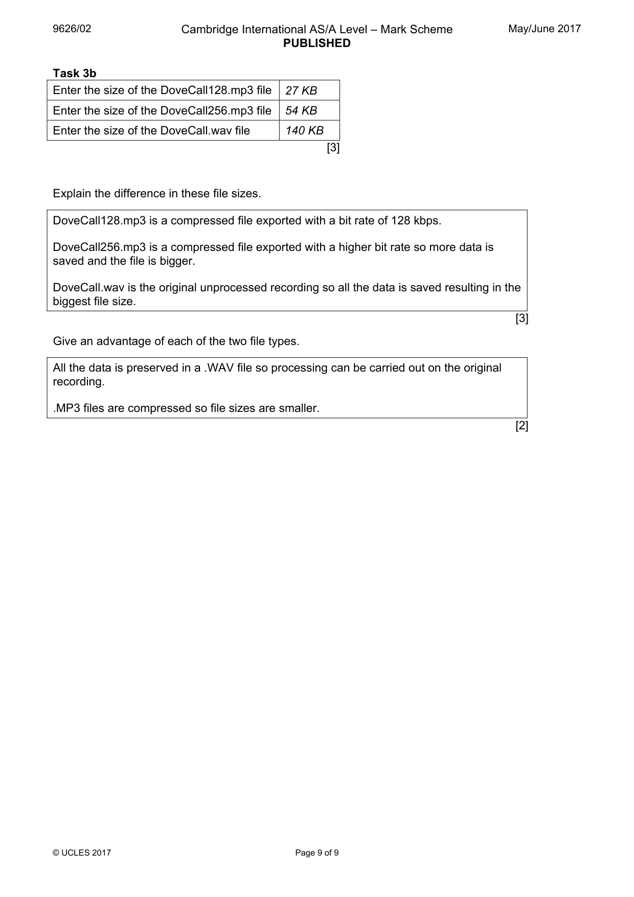 Mark scheme, page 9 of 9