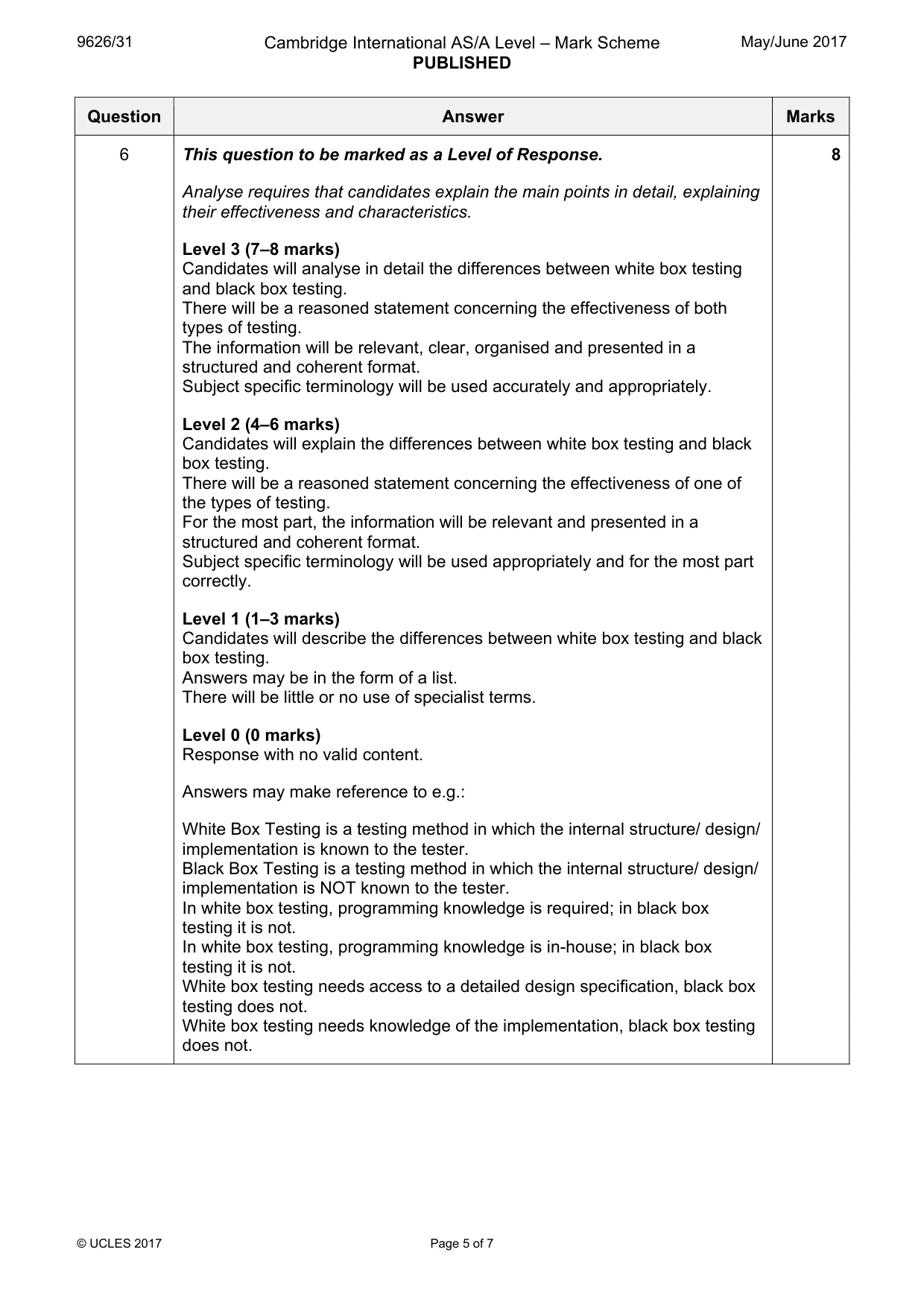 Mark scheme, page 5 of 7