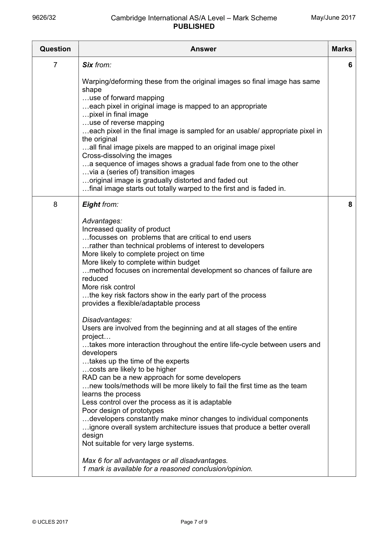Mark scheme, page 7 of 9