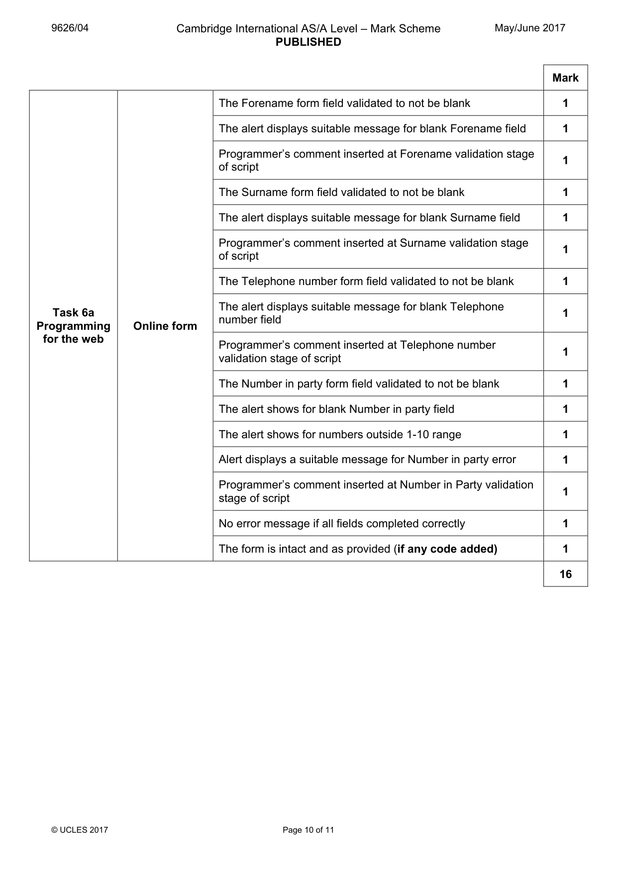 Mark scheme, page 10 of 11