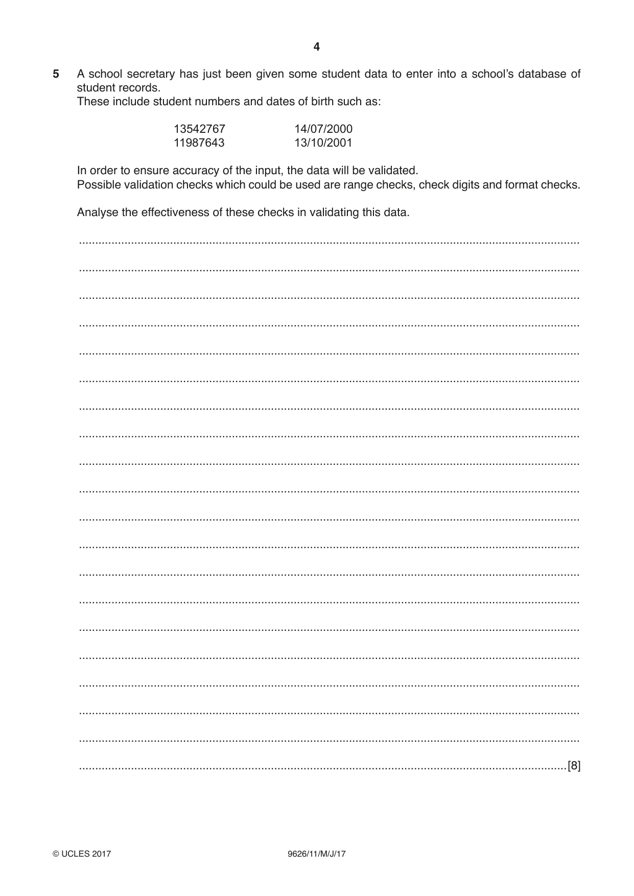 Cambridge A Level Information Technology (from 2017) 9626 2017 May/June Paper 1 · Variant 1 question paper, page 4 of 16